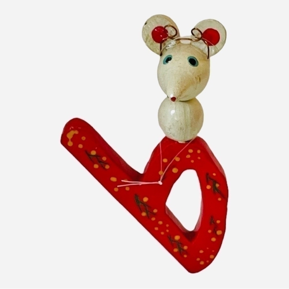 Vintage Wood Christmas Ornament Mouse on the B Xmas Ornament Xmas Holiday Decor - Picture 2 of 3
